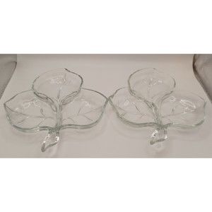 2 MAPLE LEAF  Candy Nut Relish Dish  Leaf Hazel Atlas Clear Glass.